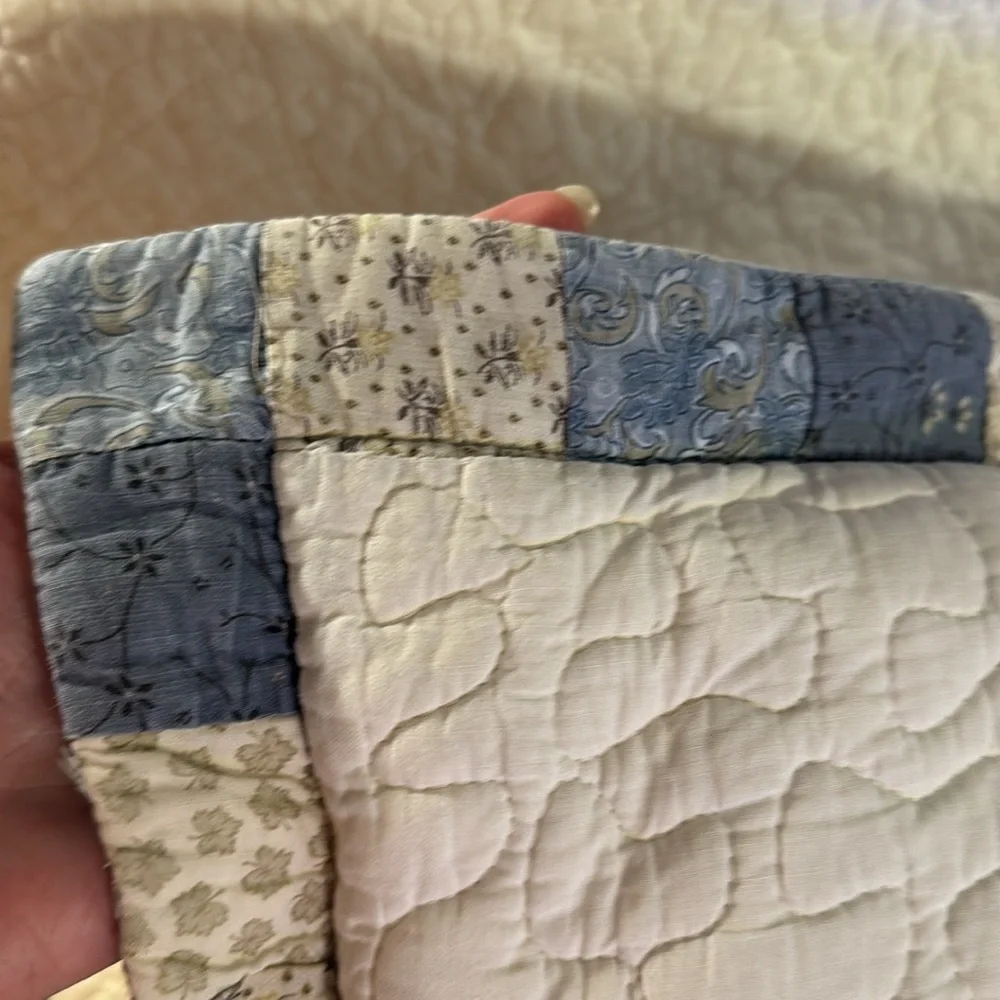 Pillows Set of 3 Cream and Blue Quilted Accent Pillows with Elegant Embroidery